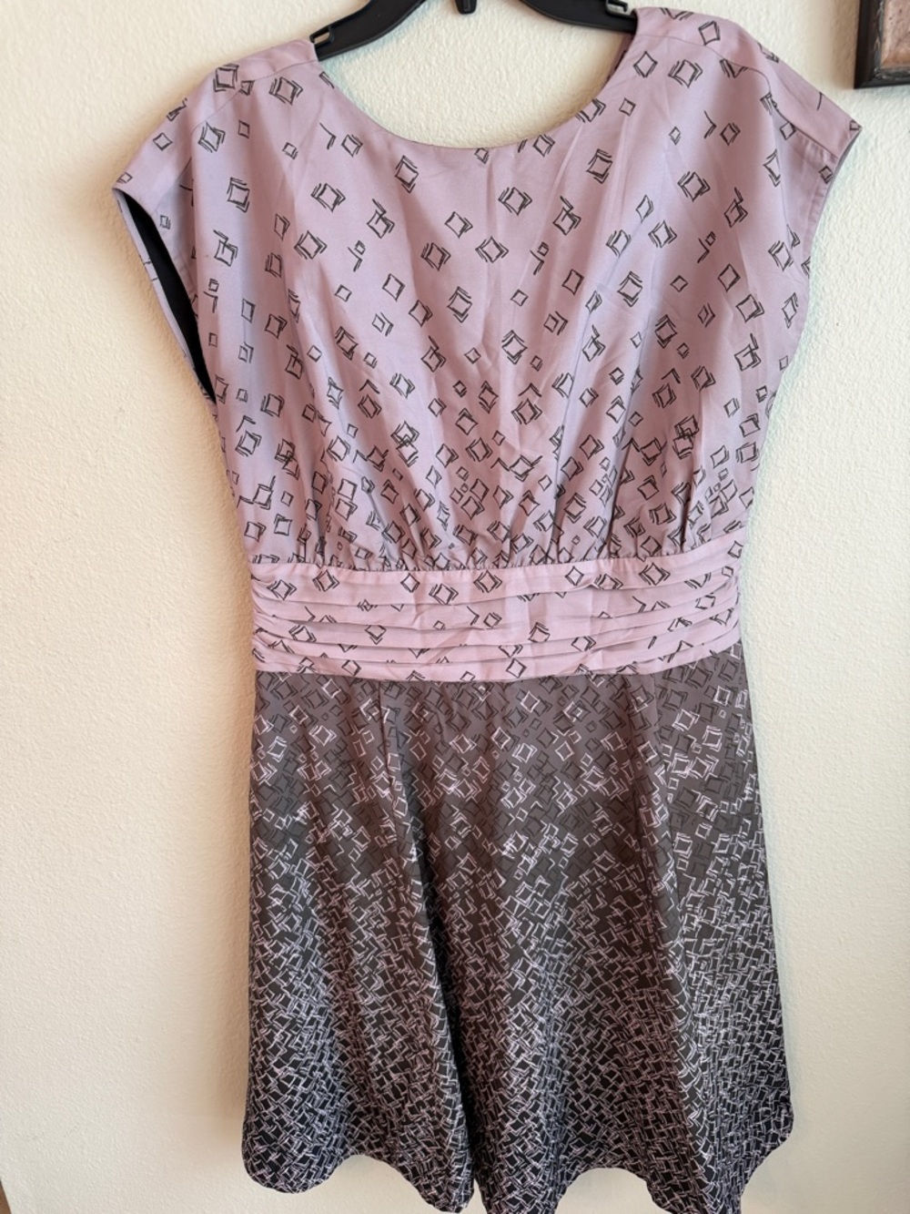 eshakti Lilac and Charcoal Geometric Fit-and-Flare Midi Dress
